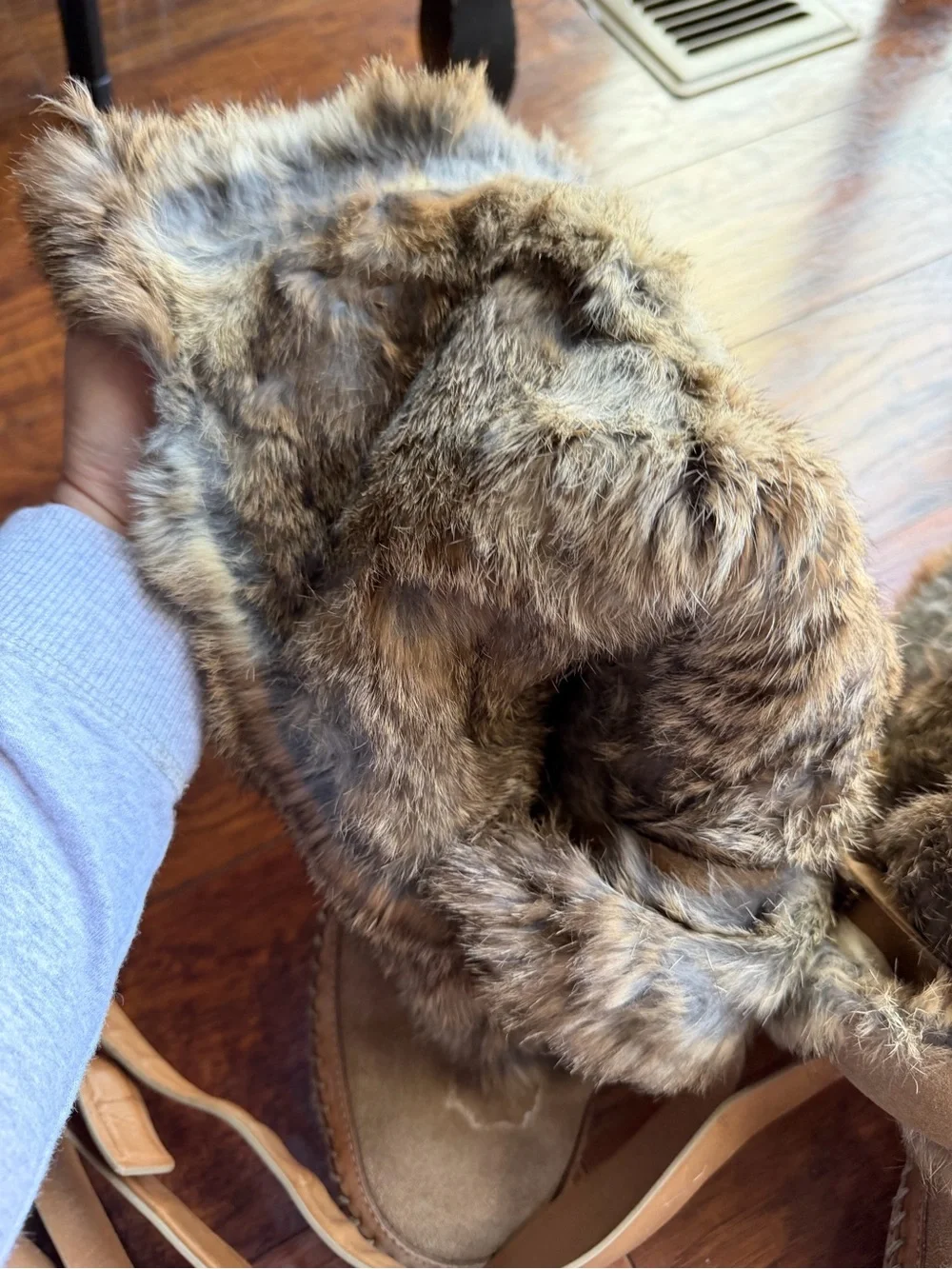 Tory Burch rabbit fur wrap Jaden leather boot no size 7.5 ditressed